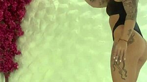 Latina Tattoo Girl Flashes Tits in Motel Room!