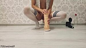 First Time Anal Insertion with Huge Dildo in Oil