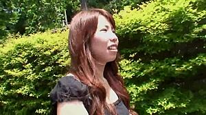 Pretty Asian Brunette Rie Obata Kneads Her Hairy Pussy With Vibrator On Bed