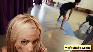 Slutty Busty Blonde Sucks Big Cock in Yoga Class!