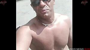 Big black cock fucks cuckold's wife in the woods