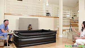 Seth Gamble And Gal Ritchie Busty Teen 18+ Brunette Delivers Wet Nuru Massage To Horny Client.