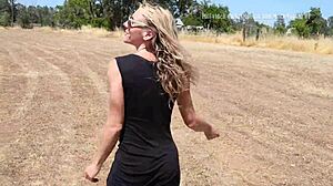 Sex outside of the barn with cum walk and public outdoor shower