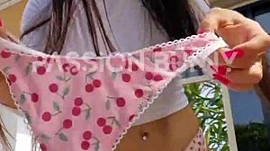 Beautiful Babe Chooses Panties Outdoors.