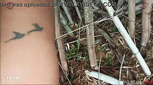 Big black cock fucks cuckold's wife in the woods