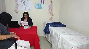 The perverted doctor seduces his patient in the office