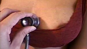 Doctor licks huge hairy pussy bent over with cock and tits