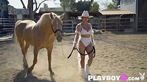 big tits latin babe undresses and shows off her body before a riding lesson for playboy.
