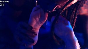 femdom dominates with foot worship and choking