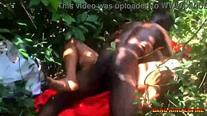 wet indian desi college girlfriend moans emotionally during missionary fuck outdoor in bush with big black cock