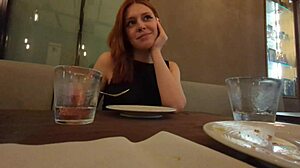 Risky bathroom date turns into public sex with italian amateur's wet pussy close-up