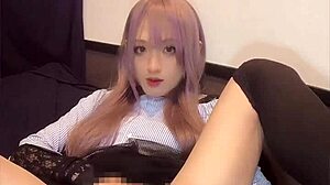 Pink Haired Crossdressing Ladyboy Vibes Anal Masturbation