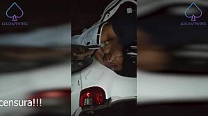Neighbor doggystyle in car, cuckold watches creampie