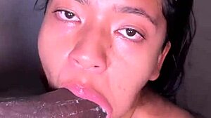 Cute brunette slurps on BBC in the bathroom before heading to work with her amateur partner