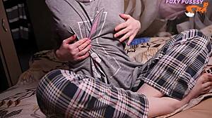 I tickle this modest girl to orgasm with light BDSM nipple play