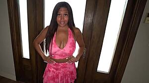 Thick curvy ex-girlfriend's brown eyes watch POV assfucking with big black cock by the pool.