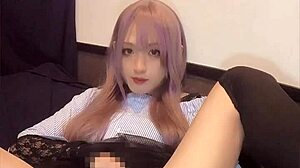 Pink Haired Crossdressing Ladyboy Vibes Anal Masturbation