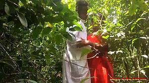 wet indian desi college girlfriend moans emotionally during missionary fuck outdoor in bush with big black cock