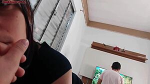 Latina housewife seduces technician with bent over ass while husband is away