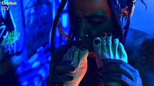 femdom dominates with foot worship and choking