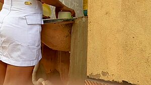 maid's pussy gets wet on sink edge, i fuck it hard and creampie