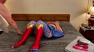 Granny carmen licks dildo!