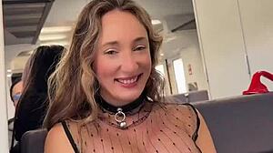 Woman flashes pierced nipples on train in sheer top