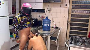 My wife received the water delivery guy naked at the door. The hot fuck you'll see here with this slutty woman with a hot pussy going to cum inside.