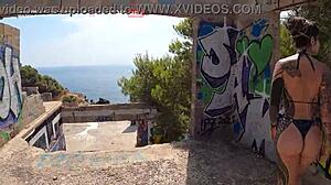 latina teen couple fucks on ibiza beach with facial and public walk!