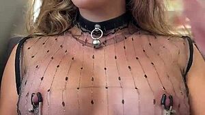 Woman flashes pierced nipples on train in sheer top