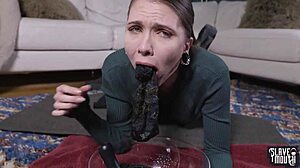 Blond Slave Girl Degrades Herself By Bobbing For Her Doms Piss Soaked Socks And Puke On Dildos From His Ass