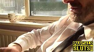 submissive babe gagged in bondage session