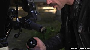 Biker Unchains Blonde In BDSM Scene
