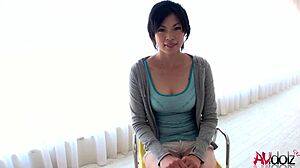 Saki Aoyama, the Japanese beauty with big tits, blows a hard cock uncensored