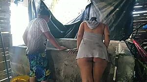 We have water shortage so i go to neighbor's well for water and a good fuck