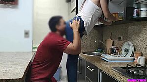 I approach the girl next door cleaning the kitchen and grab her ass