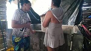 We have water shortage so i go to neighbor's well for water and a good fuck