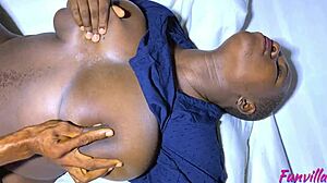 Sweet Black Busty Babe Shows Big Natural Tits and Ass in Homemade Kitchen Scene with Friend