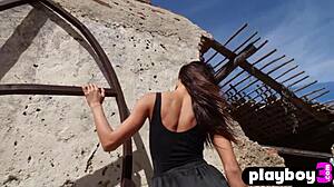 Cute Hannah Le reveals her sexy natural body outdoors, contrasting the milf's earlier pose.