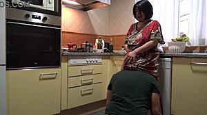 Horny Stepmom Commands Stepson to Lick Her Pussy in Kitchen!