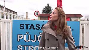 Freezing blond secretary convinced to fuck stranger in taxi car