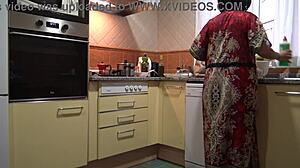 Horny Stepmom Commands Stepson to Lick Her Pussy in Kitchen!