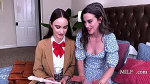 Shy Student Hazel Works Teacher Nicole's Pipes With Strapon Fun