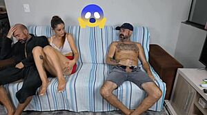 Wife shows off to husband's friend in teasing display