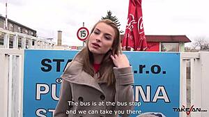 Freezing blond secretary convinced to fuck stranger in taxi car