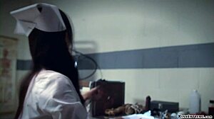 Deviant patient whips asian nurse in hospital bondage scene