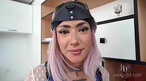 Maria Morangoh, white Brazilian alt, fucked balls deep by big black cock in anal and pussy with dirty talk.