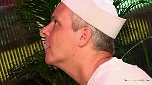 Beautiful Brunette Cutie Pleases Sailor with Blowjob Doggystyle Cowgirl Riding and Facial Cumshot in Stockings