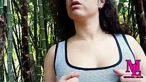 Beautiful Latina Teen Shows Off Outdoors Without Panties And Masturbates In Forest