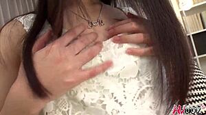 hot japanese girl tomomi motozawa fingers shaved pussy during interview